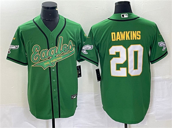 Men's Philadelphia Eagles #20 Brian Dawkins Green Gold Cool Base Baseball Stitched Jersey